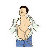 AEDを胸に貼っているイメージ画像