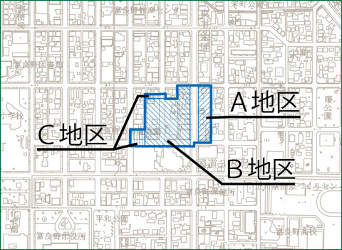 東4条街区地区計画区域地図