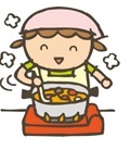 女の子がカレーを作っているイラスト