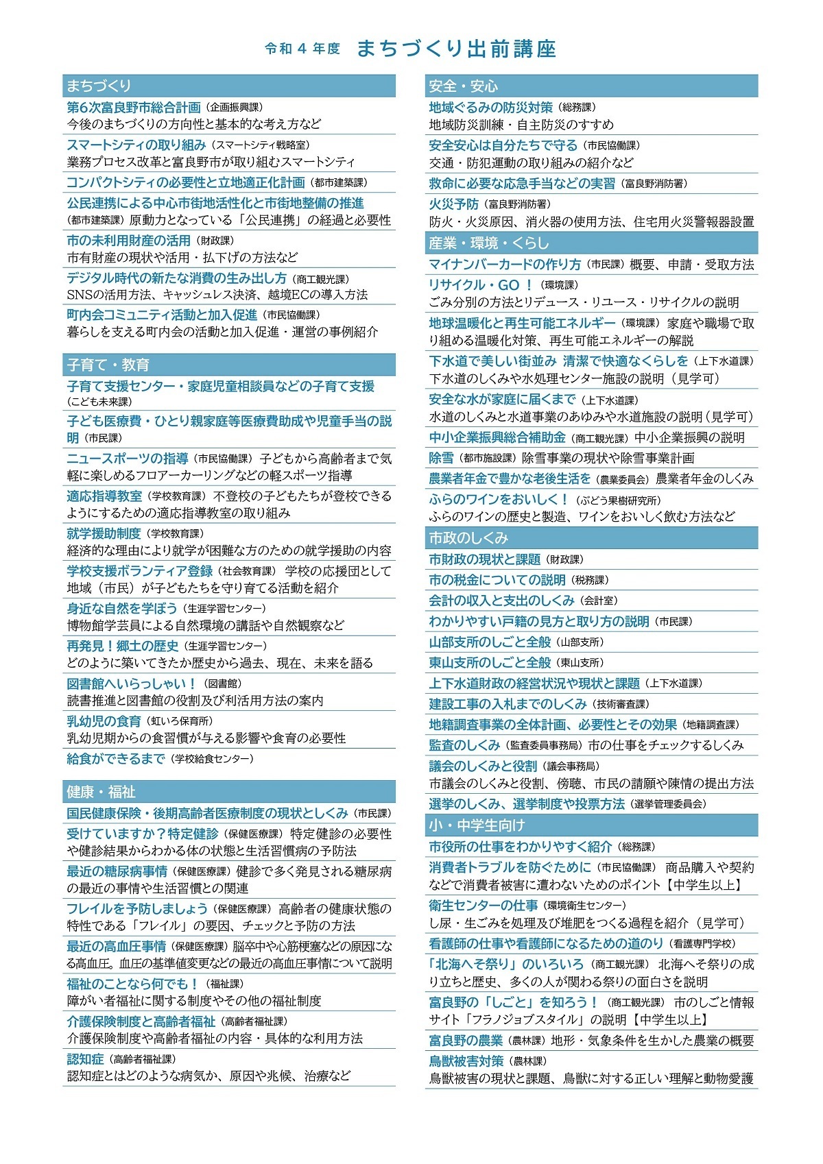 出前講座メニュー(令和4年度)2ページ