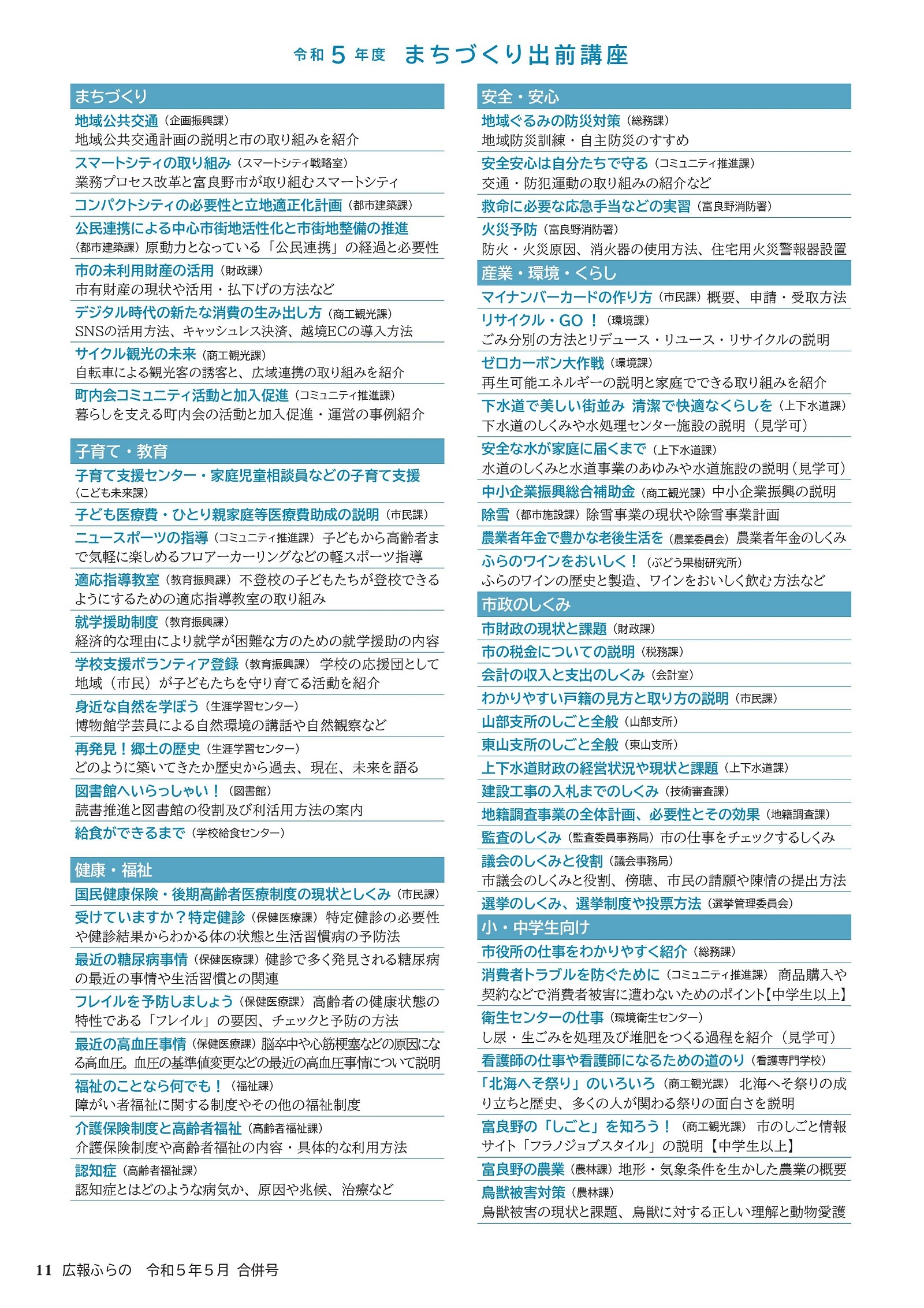 出前講座メニュー(令和5年度)2ページ