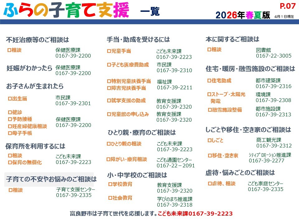 ふらの子育て支援 INDEX(2026年春夏版)9ページ